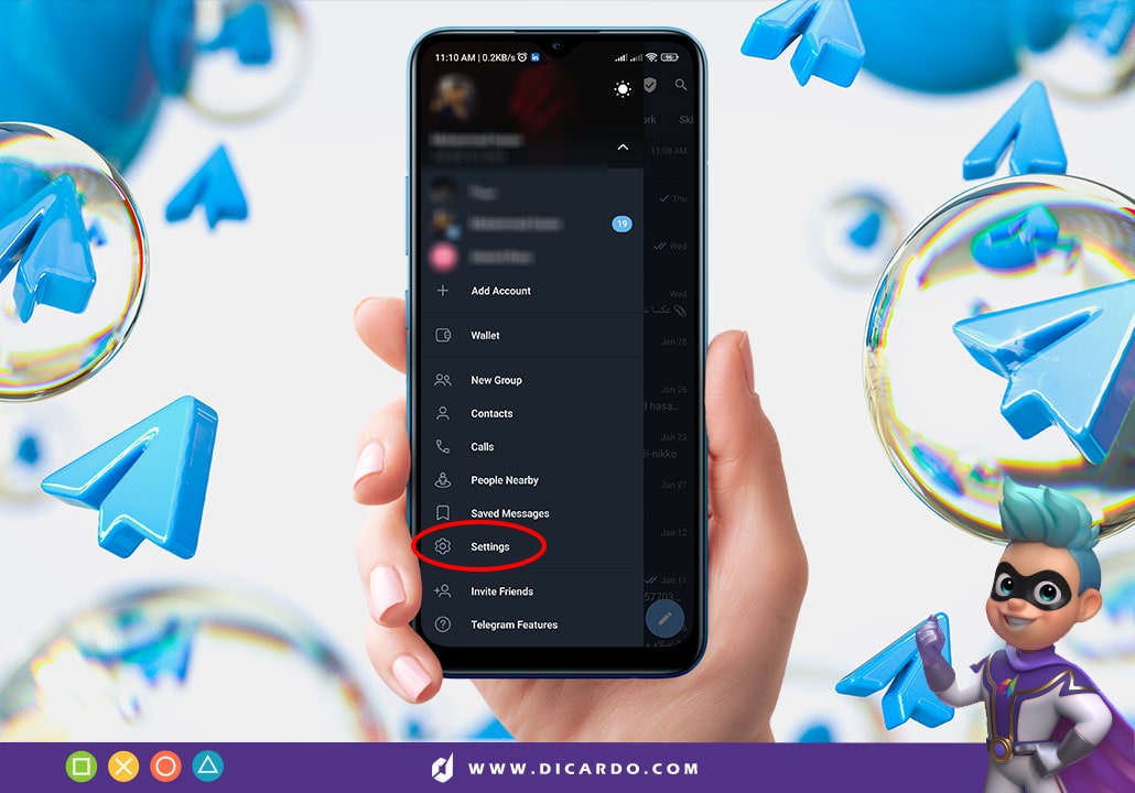 تلگرامت رو باز کن و برو به بخش Settings