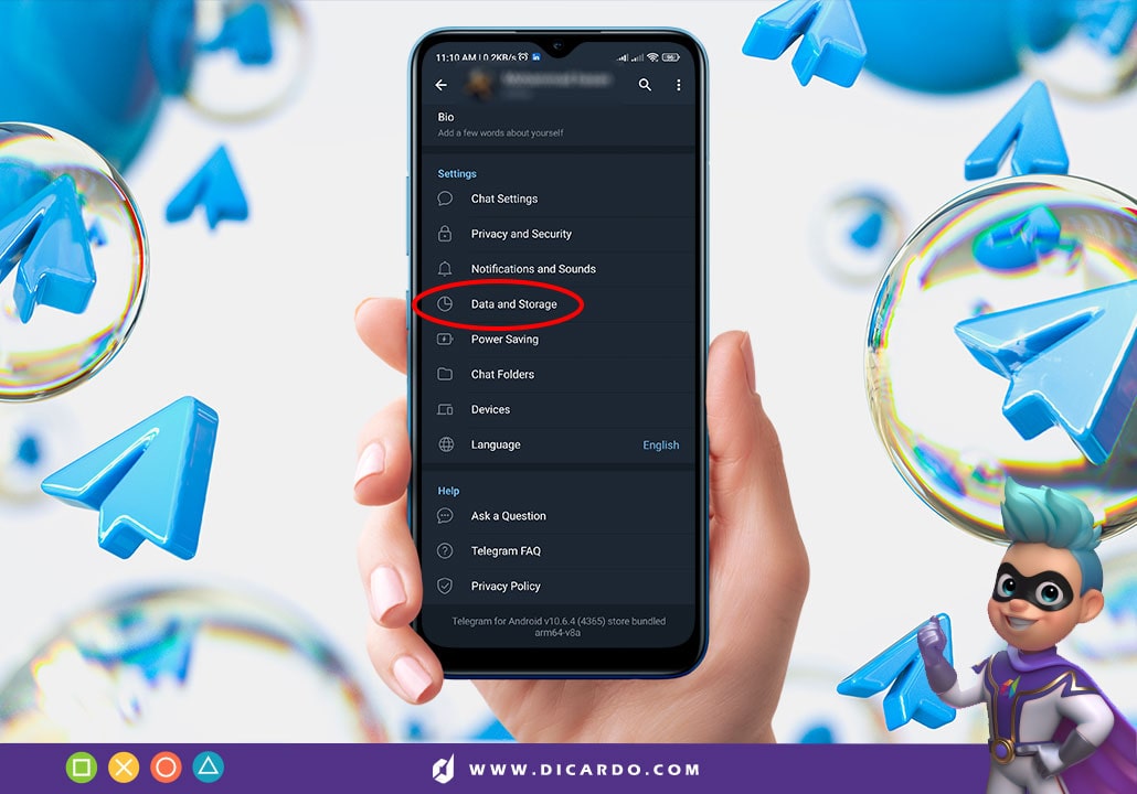 حالا برو بخش Data and Storage که برای مدیریت مصرف نت و تنظیمات پروکسی هست