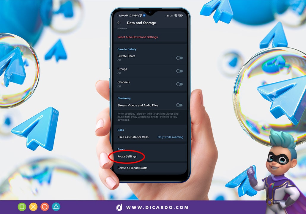 • بیا پایین صفحه یه گزینه به اسم Proxy Settings پیدا میکنی، روش کلیک کن.