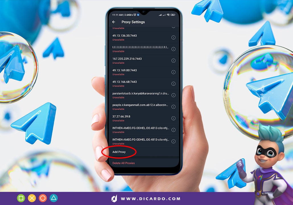 • حالا با یه همچین صفحه ای مواجه میشی که باید بیای پایین این بخش تا به گزینه Add Proxy برسی و روش کلیک کنی.