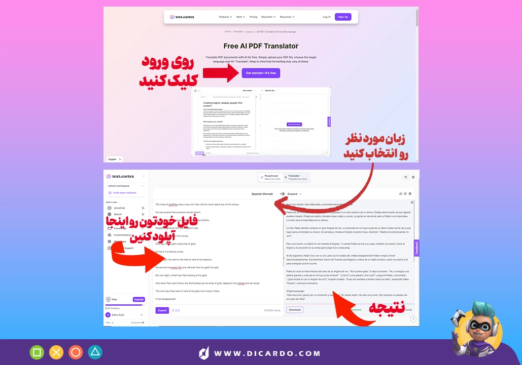 فرآیند ترجمه در تکست کورتکس و نتیجه
