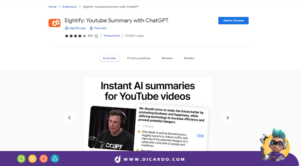 هوش مصنوعی Eightify برای خلاصه کردن