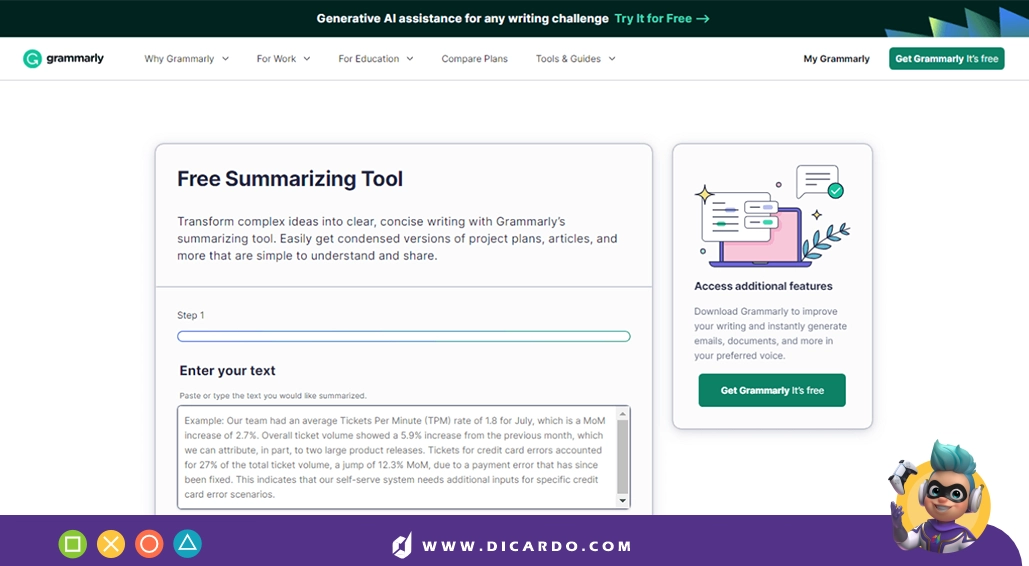 هوش مصنوعی Grammarly برای خلاصه کردن متن