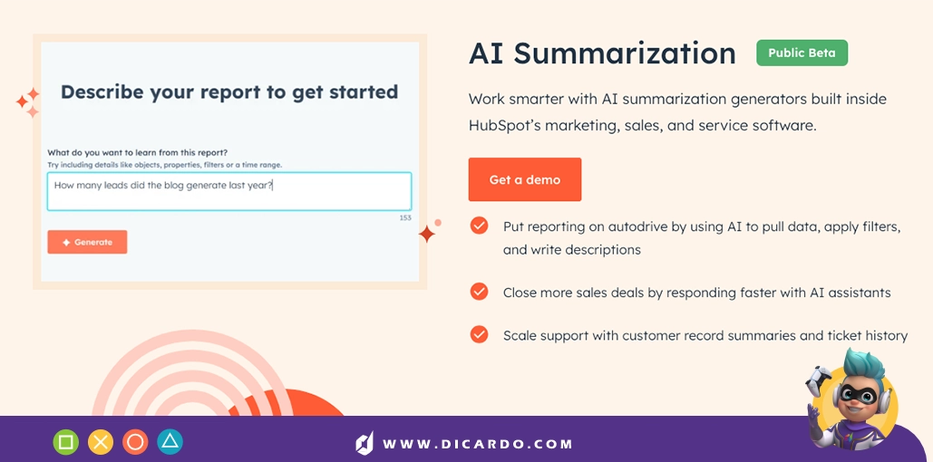 هوش مصنوعی HubSpot برای خلاصه کردن