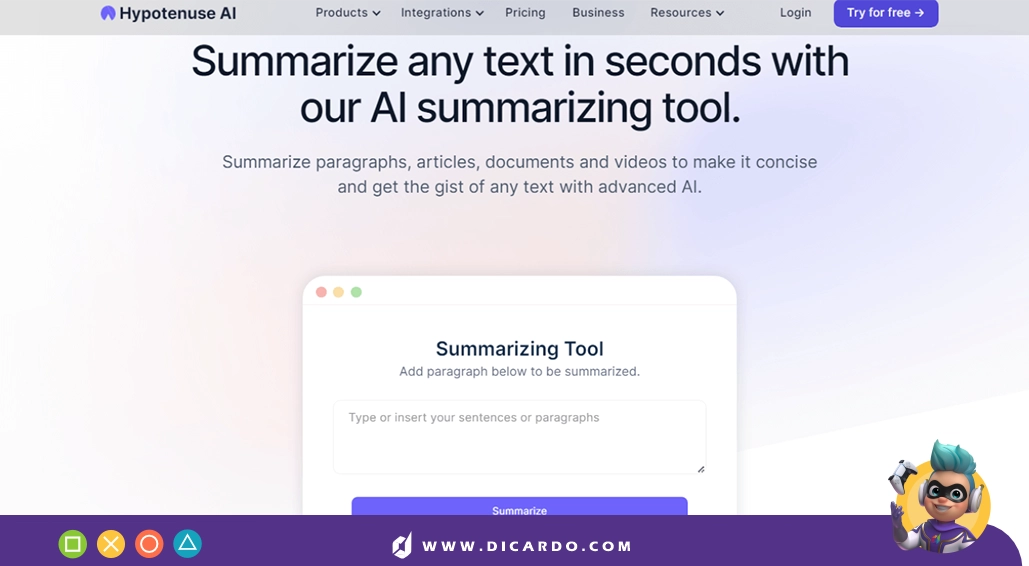هوش مصنوعی Hypotenuse AI برای خلاصه سازی