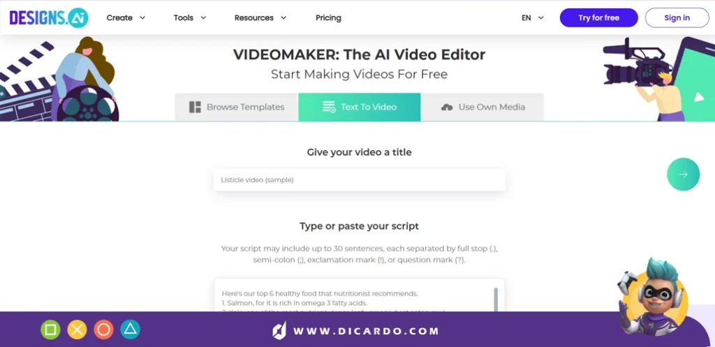هوش مصنوعی Video Maker برای تبدیل متن به ویدئو