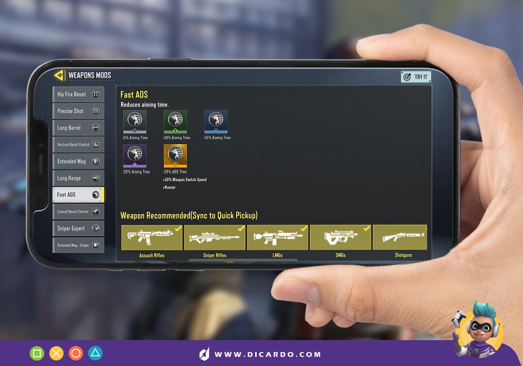 سلاح‌هایی که میتونن پرک Fast ADS رو دریافت کنن