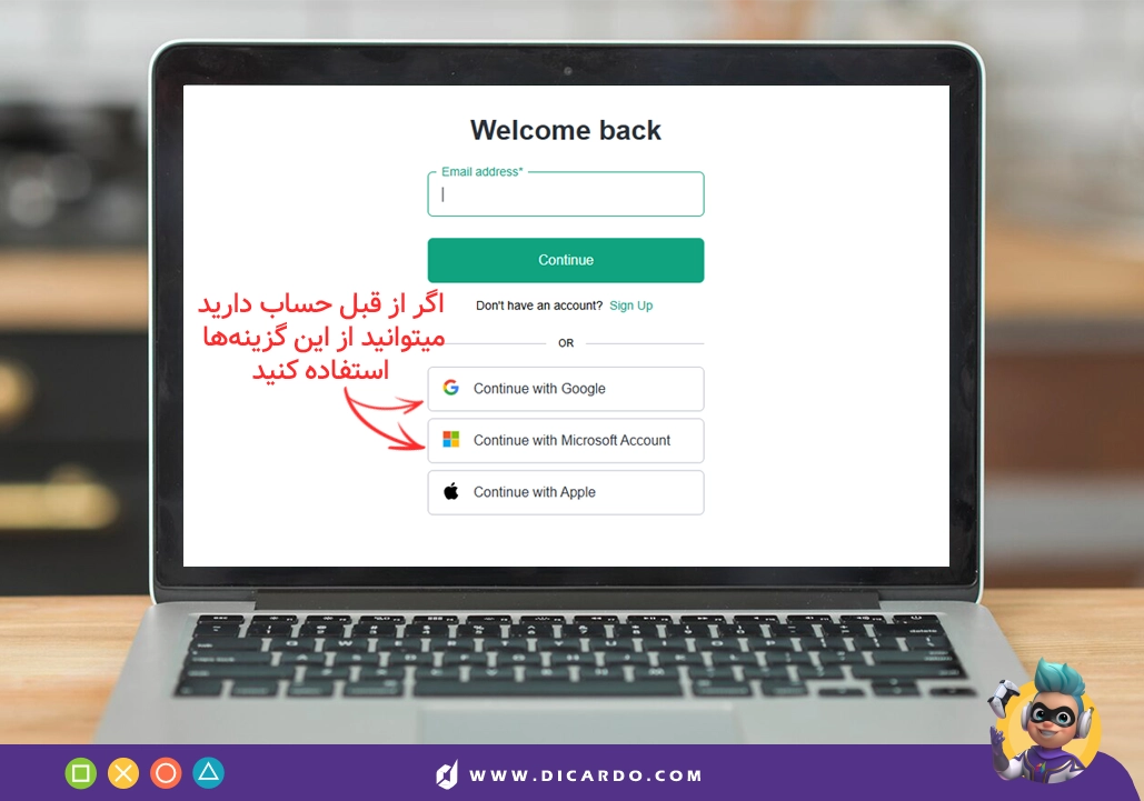ادامه دادن با حساب گوگل و ماکروسافت