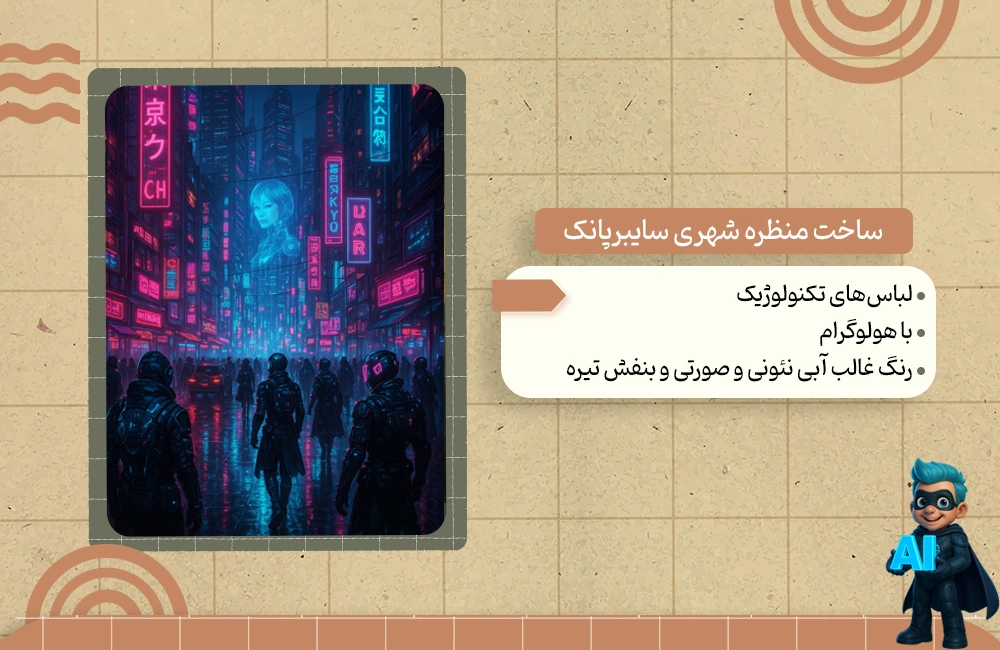 پرامپت برای ساخت منظره شهری سایبرپانک