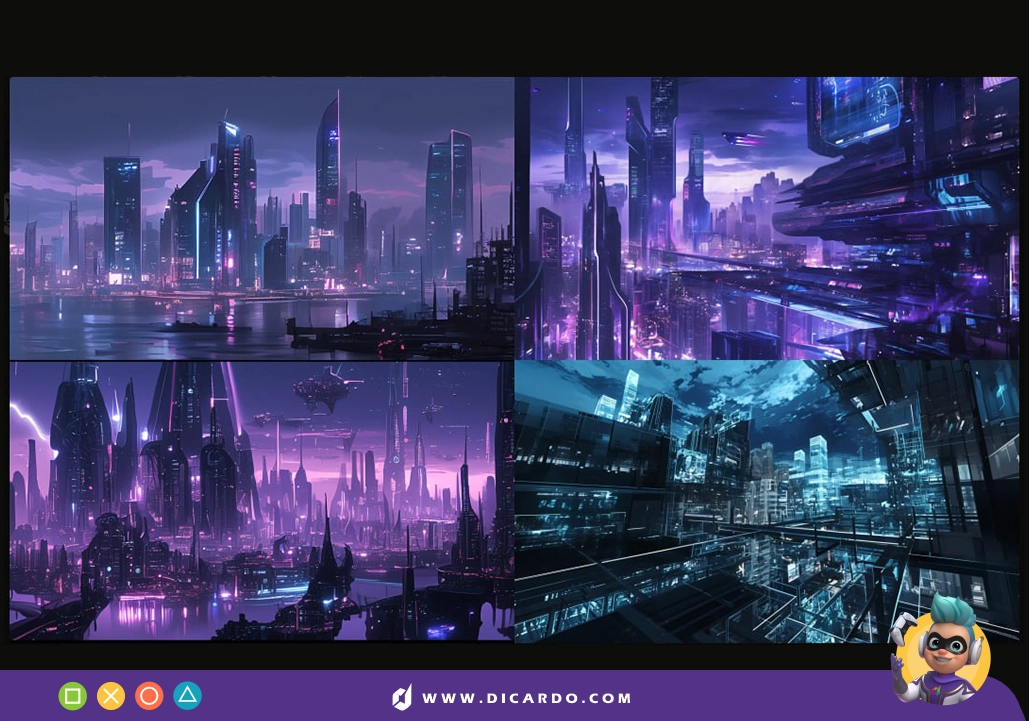 پرامپت: futuristic city skyline, neon lights, ultra-detailed --niji 6 --ar 16:9 --q 2