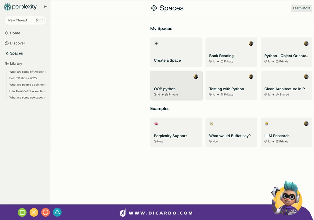فضاها (Spaces) در perplexity-ai