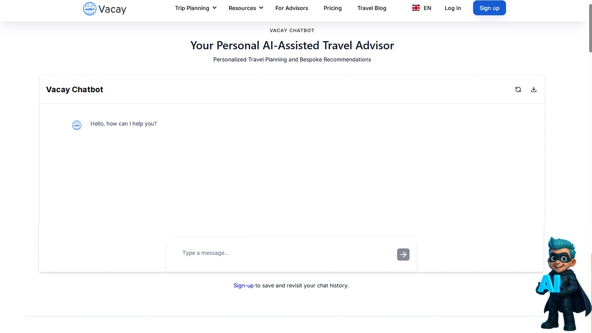 Vacay Chatbot – پیشنهادهای ویژه برای هر سبک سفر
