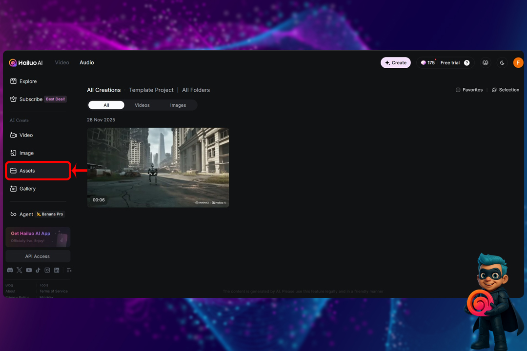 نحوه کار با Hailuo - آموزش 0 تا 100 هوش مصنوعی هایلو 19 مدیریت فایلها و خروجیها در Hailuo ( بخش Assets)