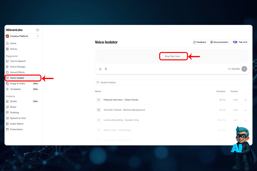 نحوه کار با ElevenLabs؛ آموزش گامبهگام و کامل 25 Voice Isolator
