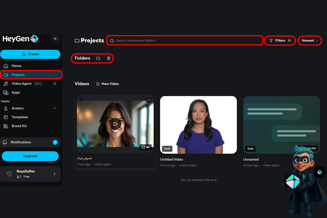 نحوه کار با HeyGen؛ ساخت آواتار سخنگو با هوش مصنوعی رایگان 21 بخش پروژهها در هیجن