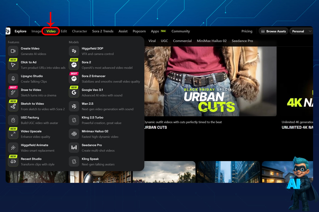 نحوه کار با Higgsfield - راهنمای 0 تا 100 + آموزش تصویری! 17 ۳. ساخت ویدیو با Higgsfield