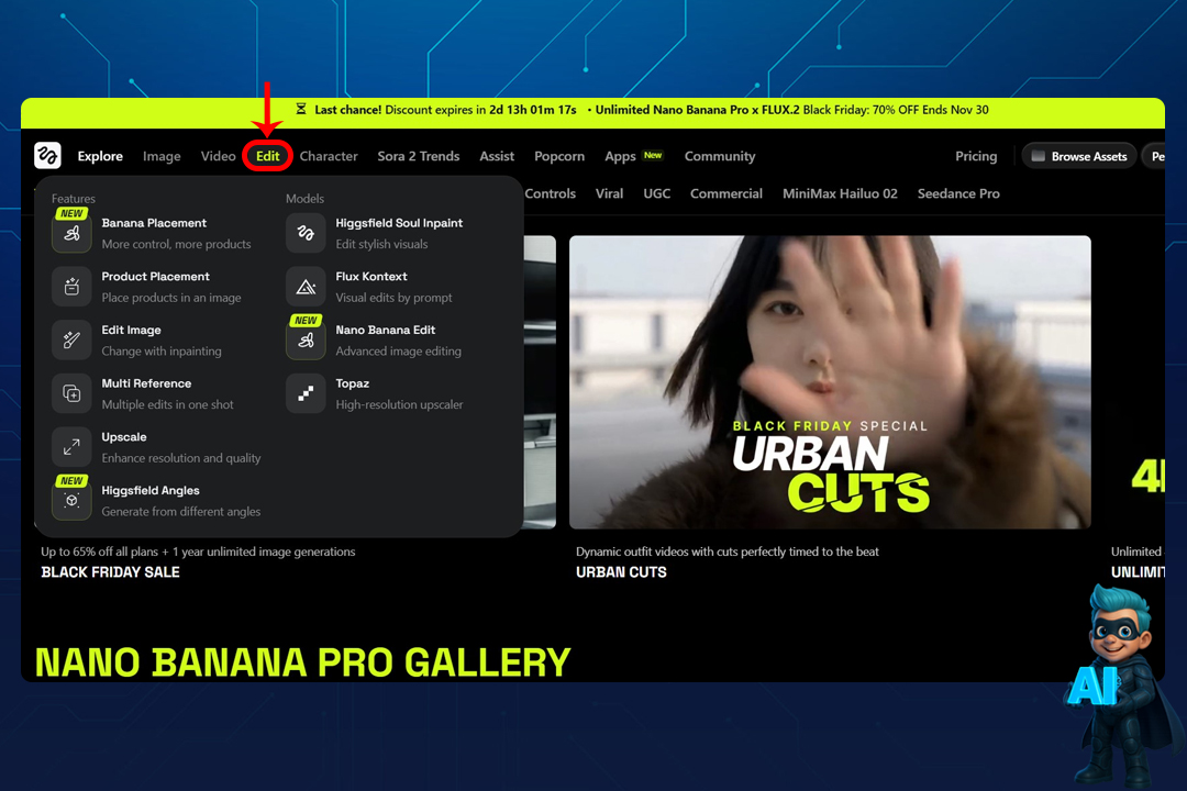 نحوه کار با Higgsfield - راهنمای 0 تا 100 + آموزش تصویری! 18 ۴. ابزارهای ویرایش در higgsfield (بخش Edit) 🛠