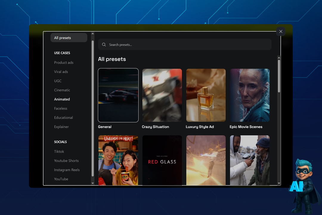 نحوه کار با Higgsfield - راهنمای 0 تا 100 + آموزش تصویری! 22 انتخاب قالب (Preset):