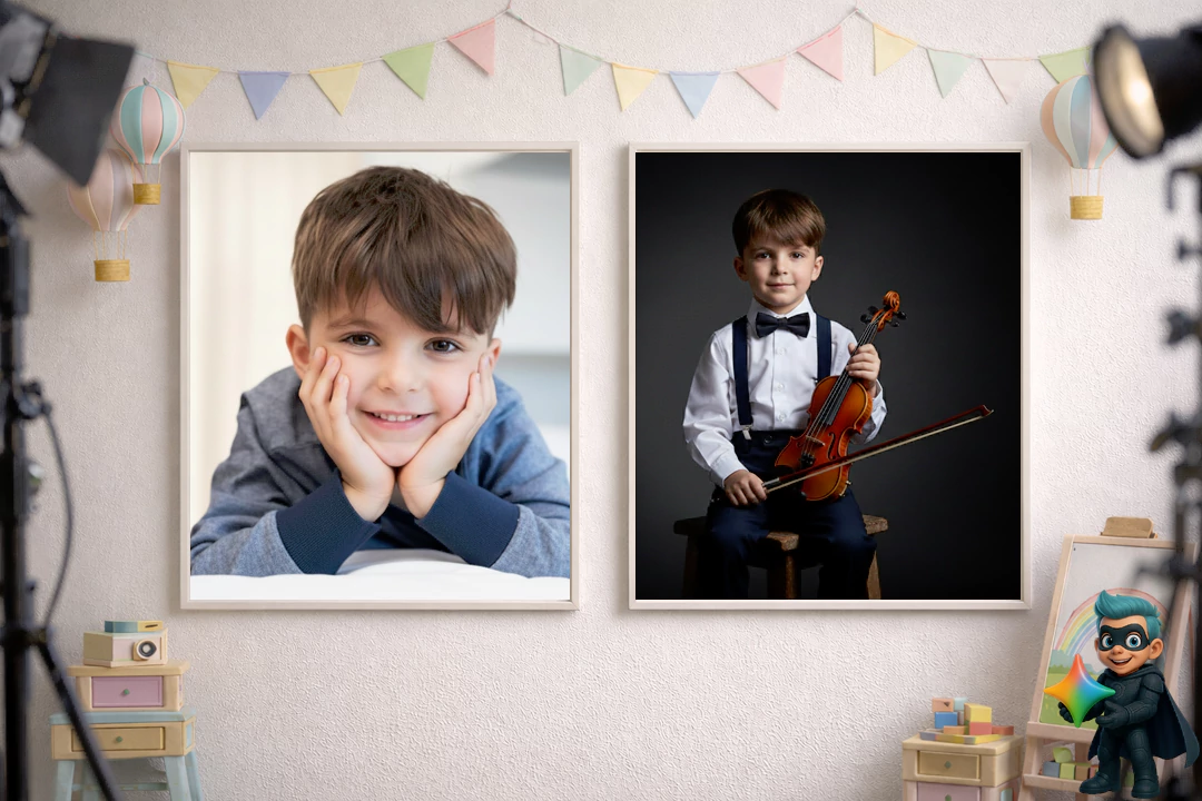 ۲۰ پرامپت عکس آتلیهای کودک با هوش مصنوعی(رایگان و حرفهای) 29 پرامپت عکس آتلیهای پسرانه