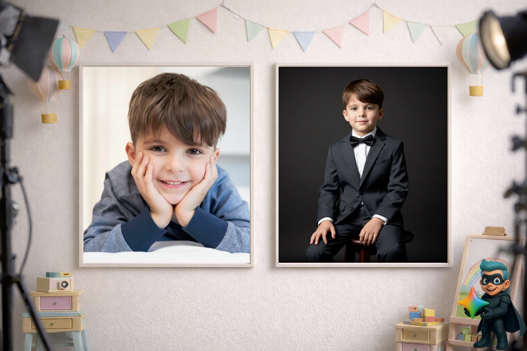 ۲۰ پرامپت عکس آتلیهای کودک با هوش مصنوعی(رایگان و حرفهای) 25 پرامپت عکس آتلیهای پسرانه