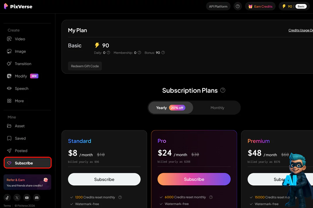 نحوه کار با PixVerse؛ برای ساخت ویدئو با هوش مصنوعی 29 بخش افزایش اعتبار در هوش مصنوعی پیکسورس