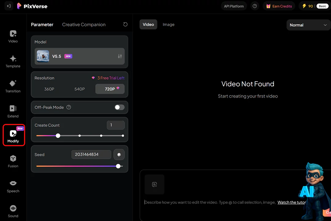 نحوه کار با PixVerse؛ برای ساخت ویدئو با هوش مصنوعی 22 تغییر بخشی از فیلم با قابلیت Modify در پیکسورس