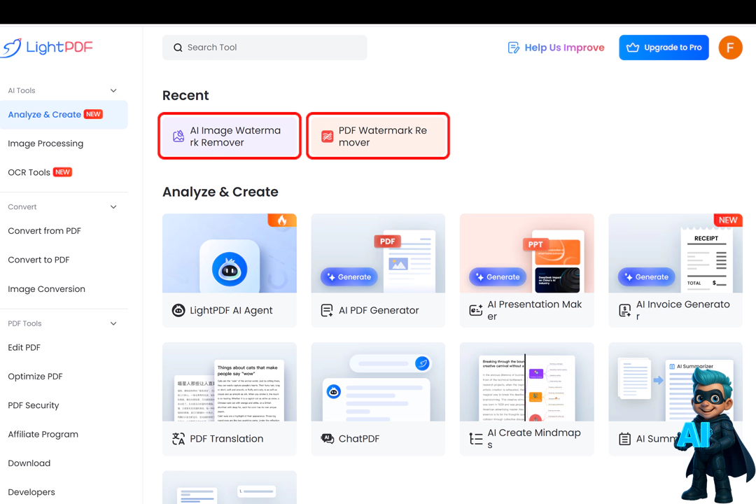 حذف واترمارک با هوش مصنوعی در کمترین زمان (3 ابزار تست شده!) 20 صفحه اصلی هوش مصنوعی Lightpdf