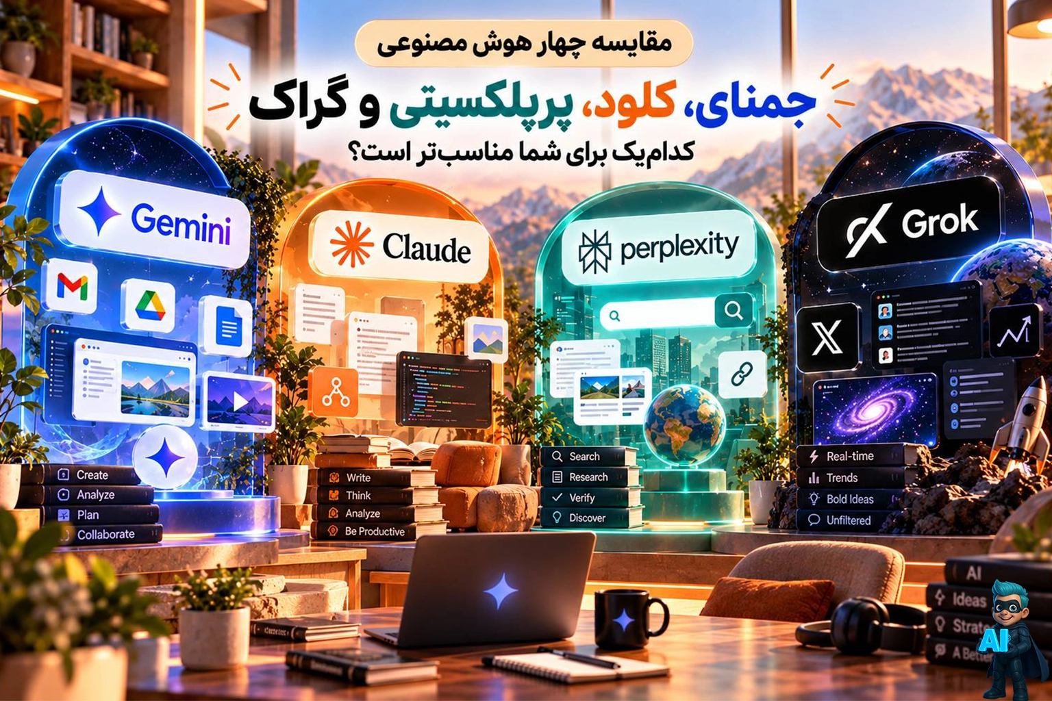 مقایسه Gemini، Claude، Perplexity و Grok؛ کدوم بیشتر به کارتون میاد؟