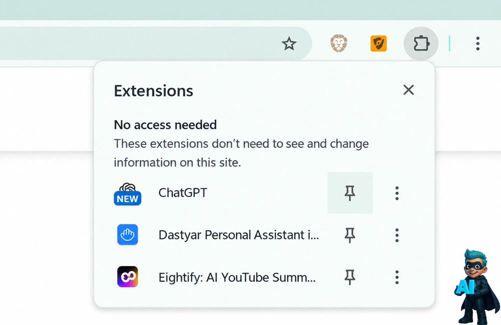 منوی Extensions و سنجاق‌کردن ChatGPT